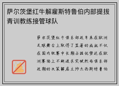 萨尔茨堡红牛解雇斯特鲁伯内部提拔青训教练接管球队